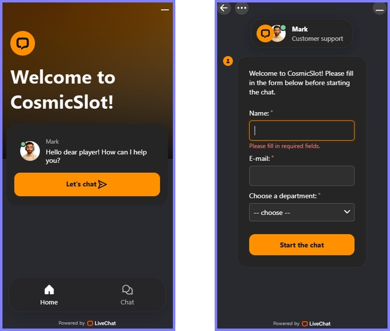 Live-Chat des CosmicSlotz Casinos