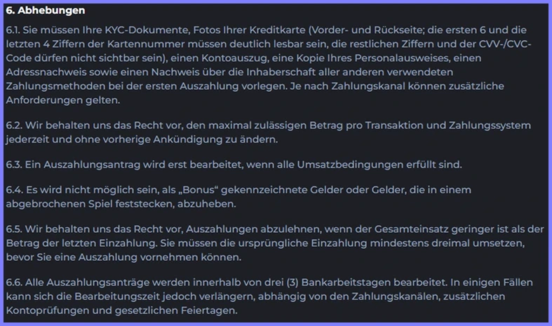 Auszahlungsbedingungen im CosmicSlotz Casino